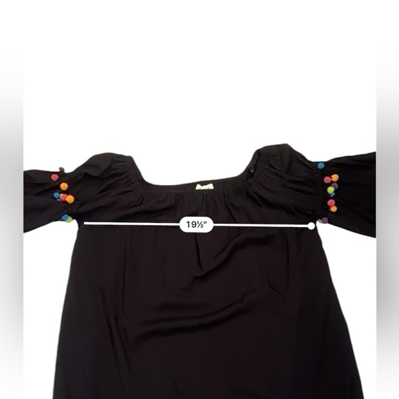 Stellah Off-Shoulder Embroidered Pom-Pom Dress/Top Black Boho Festival Chic XS - Picture 6 of 8